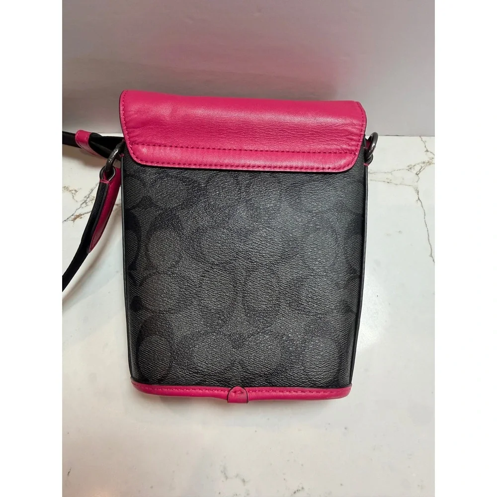 Coach Track Small Crossbody Bag Signature Canvas Charcoal Pink C2600